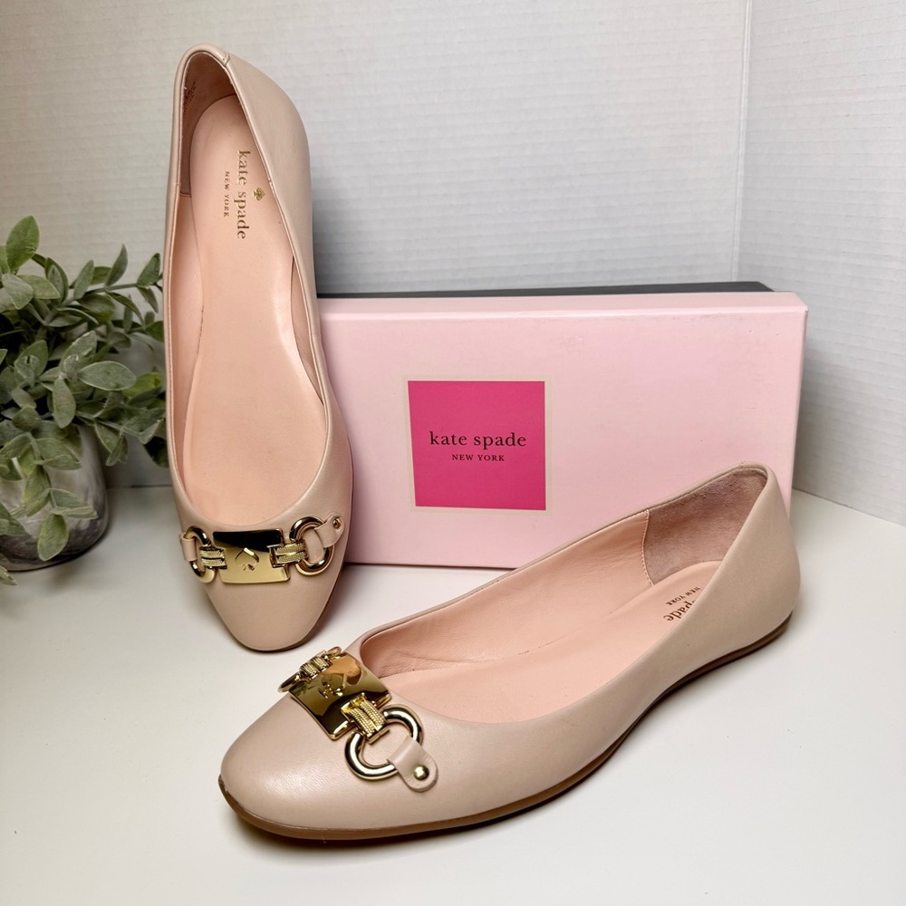 Kate Spade New York Phoebe Blush Pink Leather Ballet Flats Size 9.5M Preppy Chic
